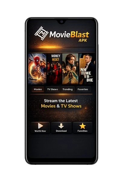 MovieBlast App interface displayed on an Android mobile phone